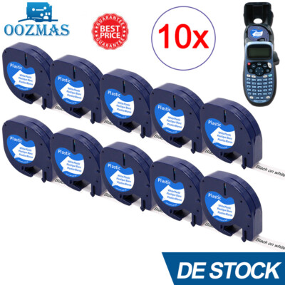 10x 91221 Schriftband 12mm für DYMO LetraTag LT-100H XR XM QX50 Schwarz auf Weiß
