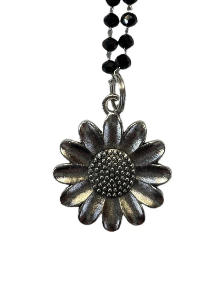 "Collar Girasol Joyería 18"" Acero Inoxidable Negro Cristal Cuentas 3mm NUEVO Foto 2 de 3