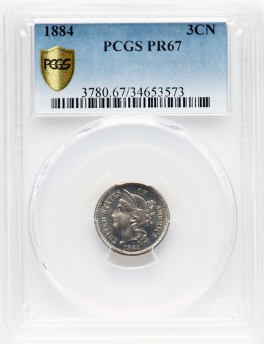 1884 3 Cent Nickel - PCGS PF67 - STUNNING GEM PROOF - LOOKS CAMEO! - Picture 3 of 5