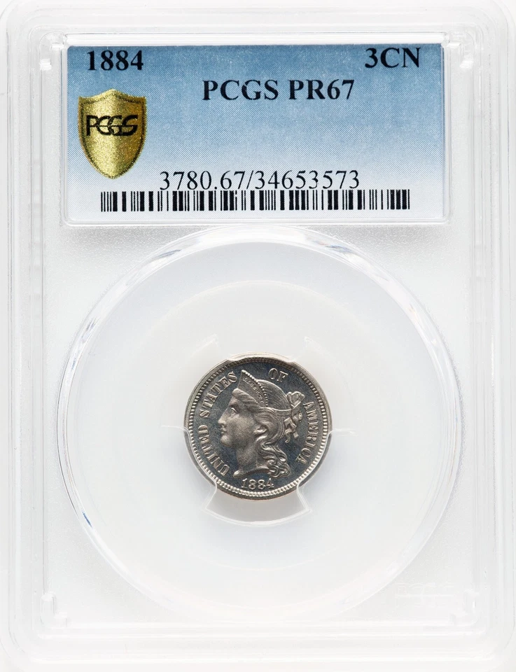 1884 3 Cent Nickel - PCGS PF67 - STUNNING GEM PROOF - LOOKS CAMEO! - Image 3 of 4