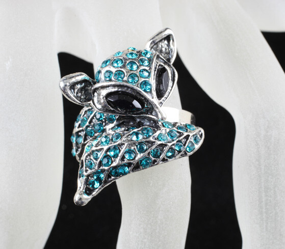 Teal Fox Austrian Crystal Rhinestone Cocktail Fashion Ring-image
