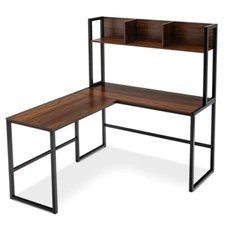 L-Shaped Home Office Computer Desk Reversible Corner Desk With Storage Bookshelf