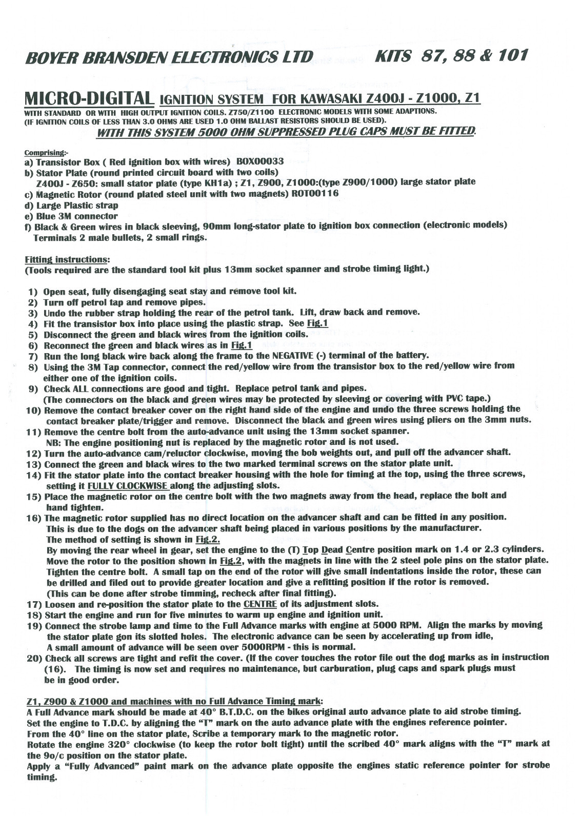 KIT87 Kawasaki Z400J Z650 elektronische Zündung Boyer electronic