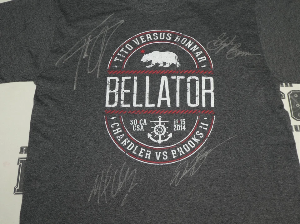 Camisa Bellator 131 firmada por Tito Ortiz Stephan Bonnar Michael Chandler +1 certificado de autenticidad BAS Foto 3 de 4