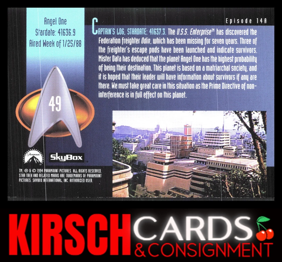 Angel One 1994 SkyBox Star Trek: The Next Generation Season 1 #49 - Image 2 of 2