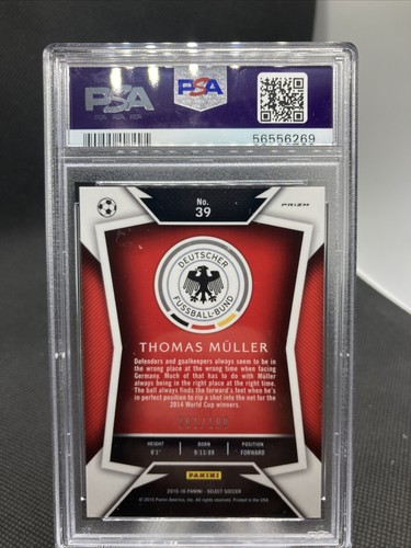 2015 Panini Select #39 Thomas Muller ROSSO Prizm Variazione/199 Germania PSA 10 G7 - Foto 2 di 2