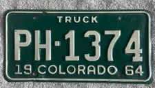 Good Solid Original 1964  Colorado Truck License Plate Visit My Store