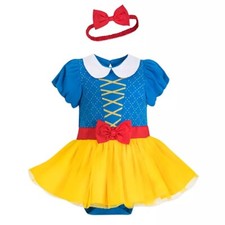 NWT Disney Store Sz 6 9 12 18 24 Mos Snow White Costume Bodysuit Headband