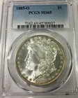 1885 O Morgan Dollar Well struck Gem PCGS MS65 mostly blast white