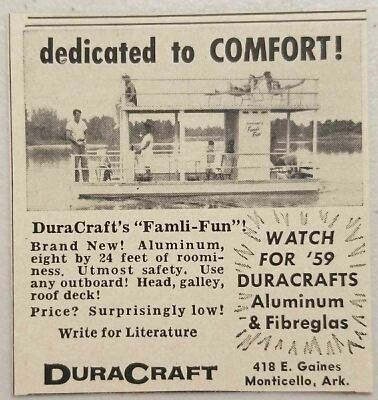 #ad #ad 1958 Print Ad DuraCraft House Boat Pontoon MonticelloArkansas $8.78