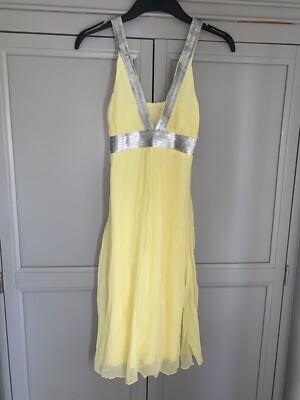 Y2K Chiffon Yellow Lemon Dress Size Silver Sequin Prom Diva