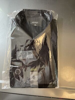 angelo rossi dress shirts Mens Angelo Rossi Black Long Sleeve Button Down Dress Shirt 16.5 34-35 NEW