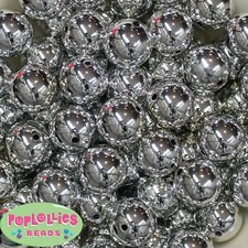 20mm Shiny silver Mirror Bubblegum Beads Lot 20 pc Chunky Jewelry Necklace