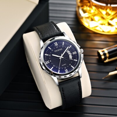 HERREN ARMBANDUHR LEDER QUARZUHR UHR UHREN LEDERUHR SCHMUCK ACCESSOIRS (NEU)