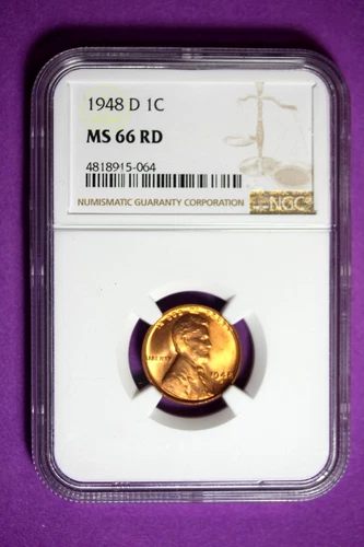 1948 D NGC MS66 RD Lincoln Wheat Cent #B30970