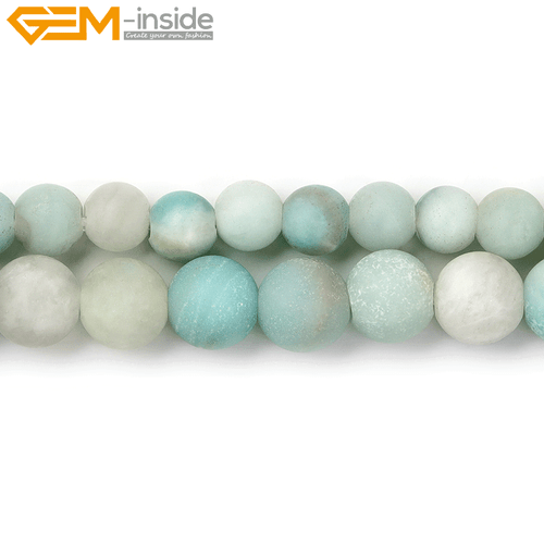 Big Hole Amazonite Beads 15" - Frosted Matte Blue Natural Stone Strand Making - Picture 3 of 23