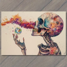 Art Print Colorful Skeleton Bubble Butterfly Glowing Skull Bright Surreal Art