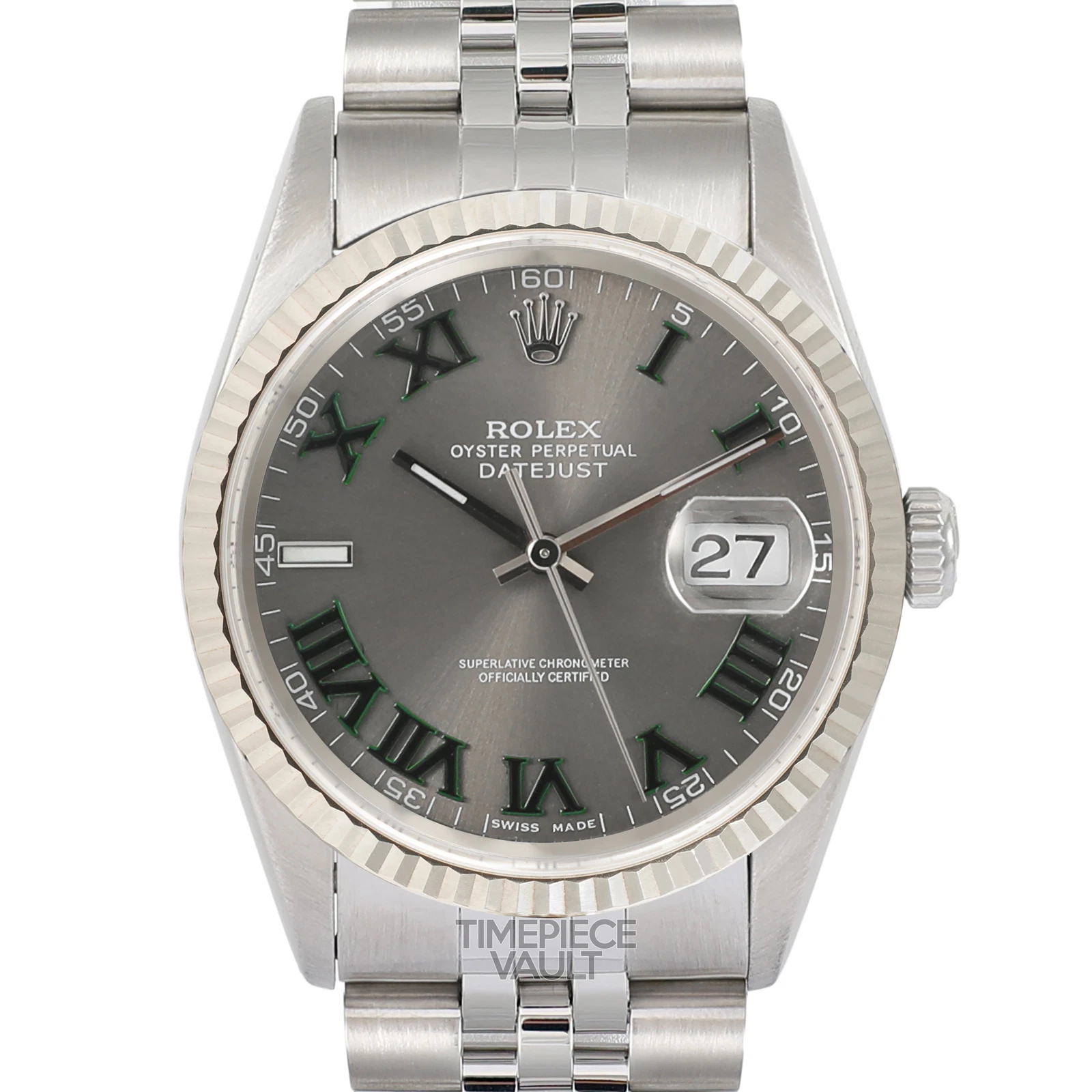 Rolex — ROLEX DATEJUST 16234 STEEL NO HOLE 36MM CUSTOM WIMBLEDON DIAL 18K FLUTED BEZEL