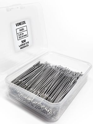 500 PCS Large Eye Heavy Duty Sewing Needles - Bulk Set of 2 inch Big Eye Embroi