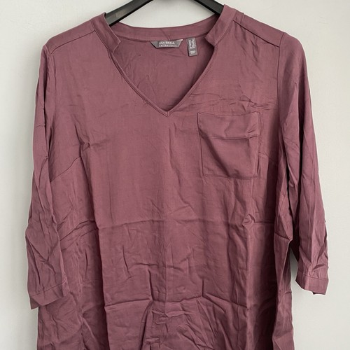NEW Lisa Rinna Collection Plum Wine Blouse Plus Size 1X Stretch Woven Open Neck - Picture 6 of 11