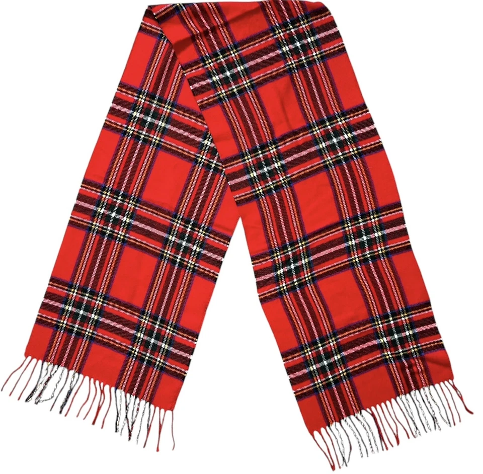 De Colección DISEÑO ITALIANO Bufanda Roja Cuadros Tartán Cachemira Mezcla Viscosa 20/80 Clásica Foto 3 de 4