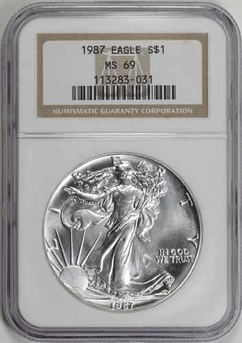 1987 American Silver Eagle $1 NGC MS69, Classic Brown Label [21F01]