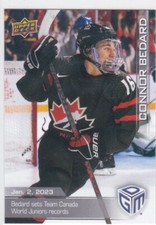 2023 UD GAME DATED MOMENTS..CONNOR BEDARD....CARD # 1..TEAM CANADA