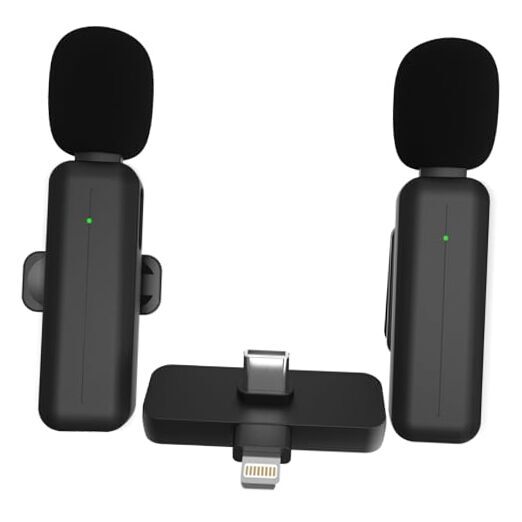2 Pack Wireless Mini Lavalier Lapel Microphone for Black L/C 2in1