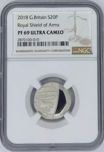 2018 Silver G.Britain 20 Pence Royal Shield of Arms Proof NGC