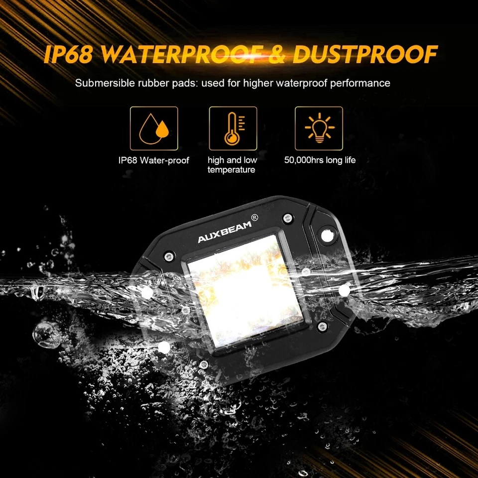 Светодиодная подставка AUXBEAM 5 дюймов с креплением заподлицо 72 Вт желтая белая кубическая световая панель + жгут проводов - Изображение 4 из 4