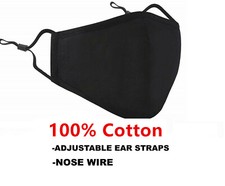 Black 100 Cotton Adjustable Face Mask Unisex Reusable Washable
