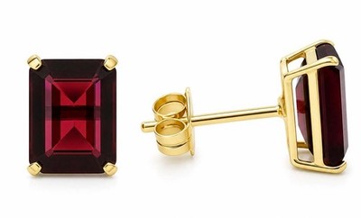 ECHTE 2,64 kt Granat Ohrstecker 14 Karat Gelbgold - kostenlose Bewertung - Neu mit Etikett