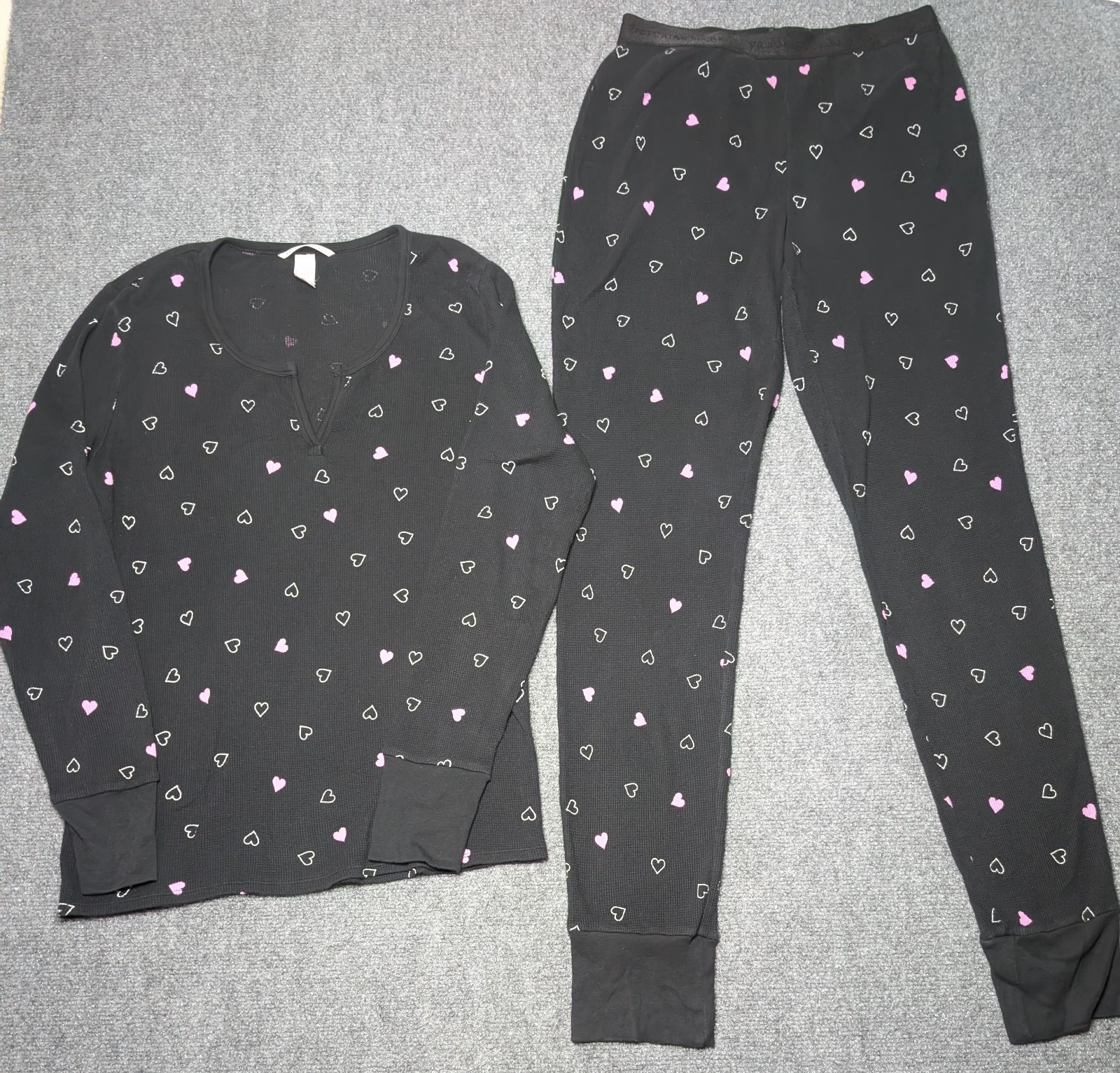 Pigiama Victorias Secret PJ Set Taglia Media Cuori Rosa Termico