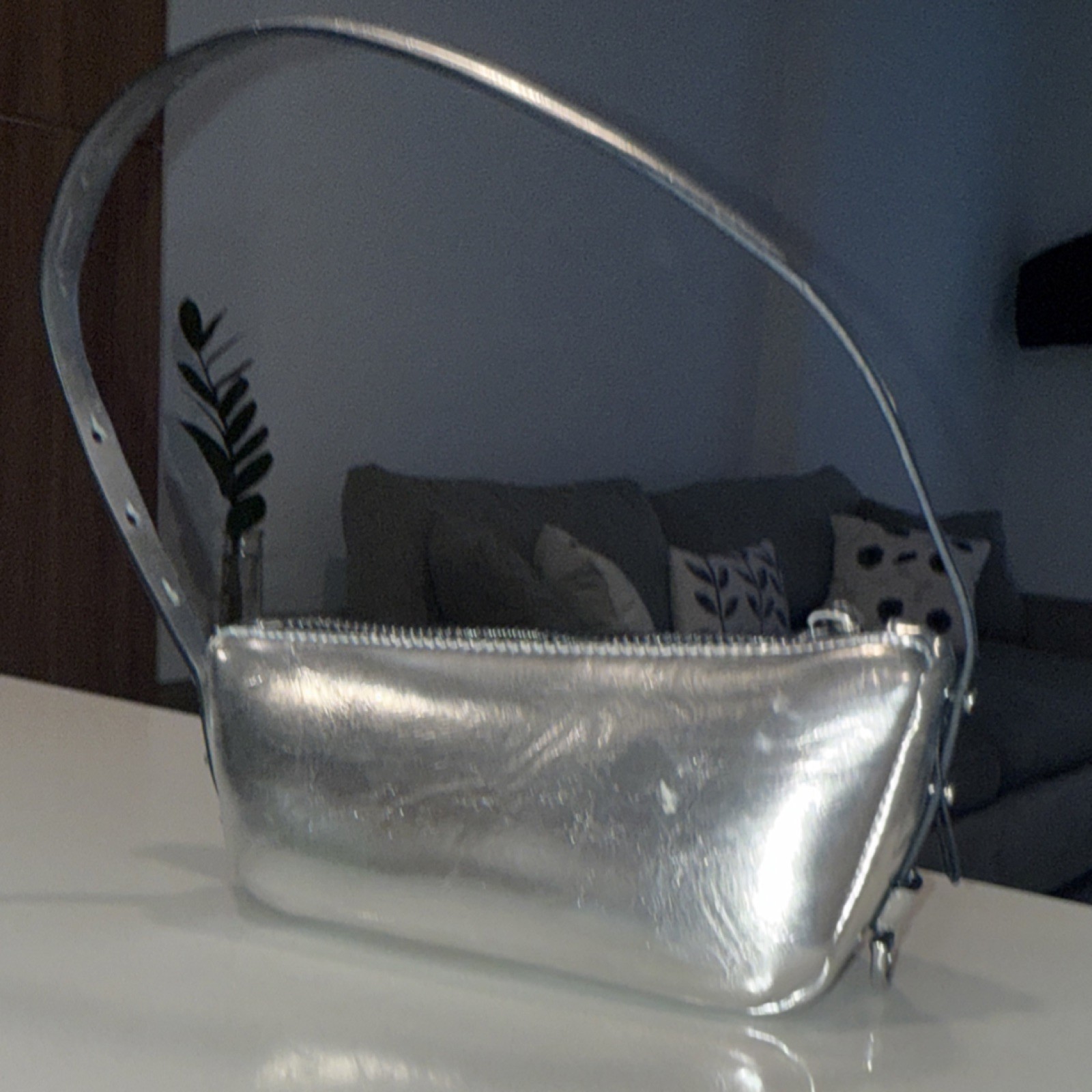ZARA Silver Metallic Shoulder Bag Women's Handbag with Zipper Closure