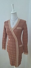ALLYSON Damen Strickkleid Midi S/M beige V-Au...
