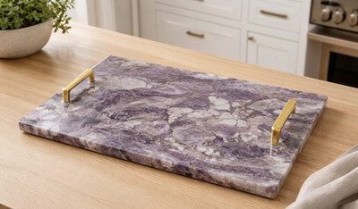 Luxury Amethyst Stone Food Serving Tray | Handmade Natural Crystal Kitchen Decor