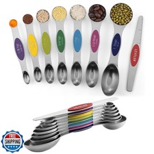 ChefAide Pack of 8 Stainless Steel Magnetic Measuring Spoons Set, Dual Sided,