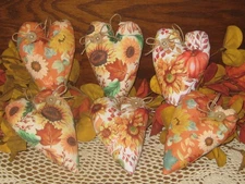 Fall Decor 6 Hearts Handmade Ornaments Bowl Fillers  Sunflower Wreath Accents