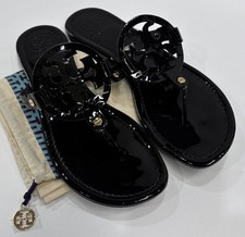 Tory Burch Miller Black Patent Leather Sandals Sz 9 M With Dust Bag