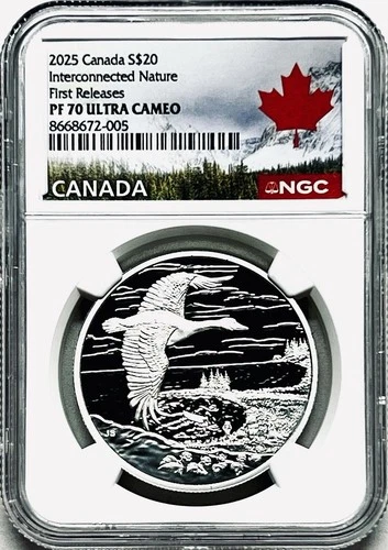 2025 $20 CANADA 1OZ SILVER FLYING GOOSE NGC PF70 PROOF INTERCONNECTED NATURE FR