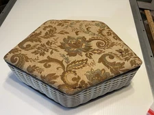 Vintage Sewing Box Fabric Top Whicker With Wood Bottom 