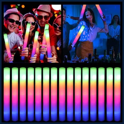 15/30Pcs LED Glow Sticks Bulk Colorful RGB Glow Foam Stick Cheer Tube Dark Light