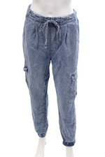 Bella Dahl Unisex Cargo Jogger Pants Blue Drawstring Tencel Size S
