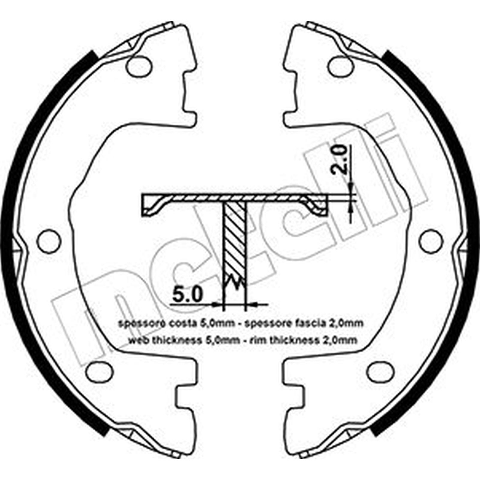 ORIGINAL® Metelli Bremsbackensatz, Feststellbremse Hinten, Rechts für Renault