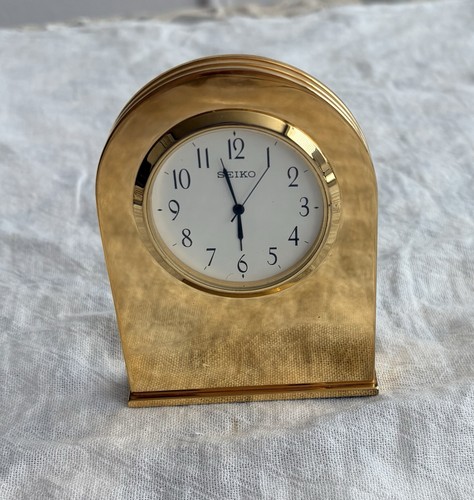 Vtg Seiko QHG352GLH Arched Top Desk Clock Solid Brass Gold Tone Case 4" H. HEAVY - Picture 13 of 15