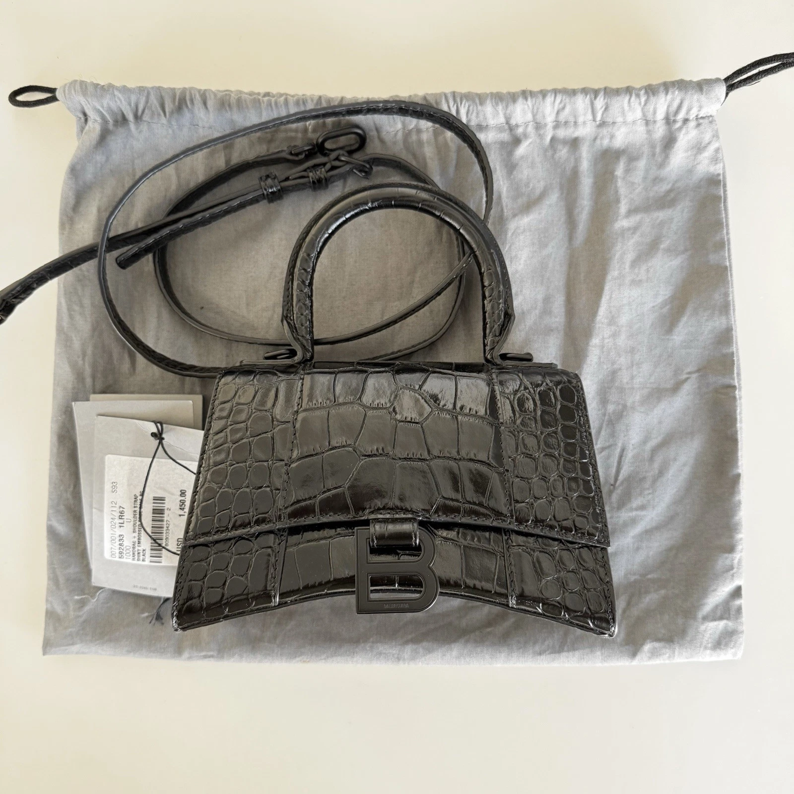 Borsa donna piccola Balenciaga coccodrillo goffrato pelle di vitello nera borsetta