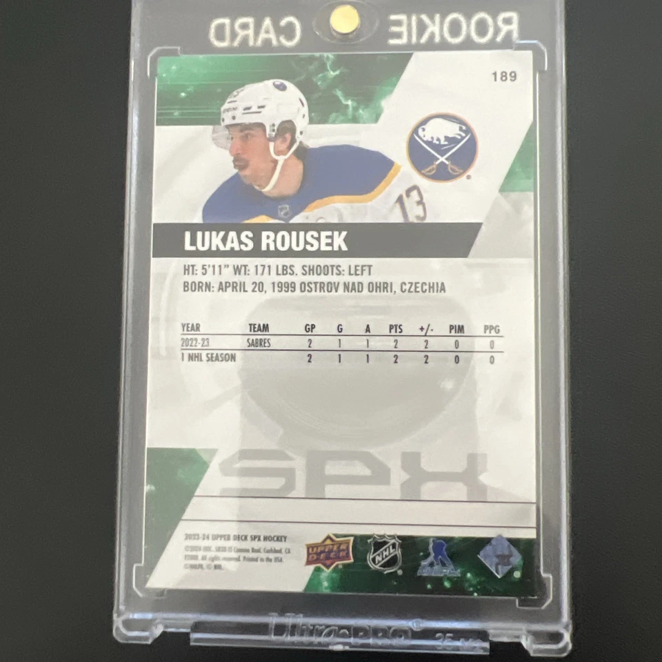 2023-24 Upper Deck SPx Rookies /299 Lukas Rousek #189 Rookie Buffalo Sabres RC - Image 4 of 4