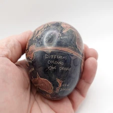 African Stone Egg World Map Kenya Artist Signed Peace Core Travel Decor
