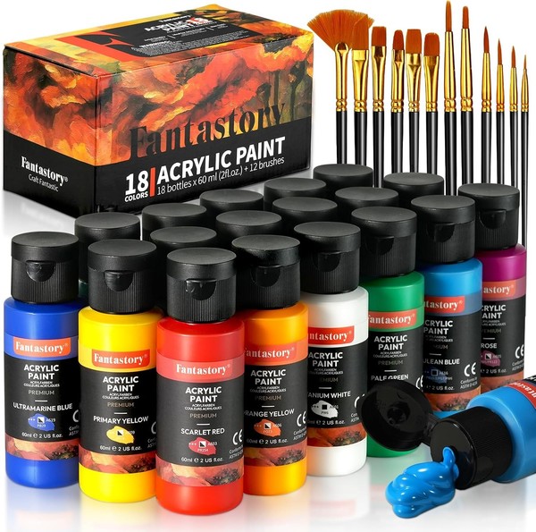 Acrylfarben Set 18 X 60 Ml Mit 12 Pinseln KüNstlerbedarf Malen-image