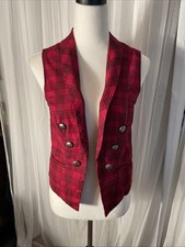VTG 90’s Guess  Red Plaid Vest Black lining and Silver Guess Buttons Small EUC